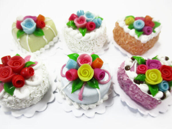 Dollhouse Miniature Food Lot 2 cm 6 Mixed Color Rose Flower Cake Supply 16514