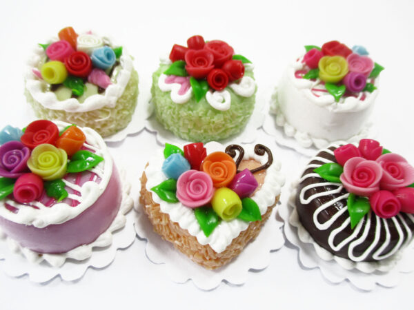 Dollhouse Miniature Food Lot 2 cm 6 Mixed Color Rose Flower Cake Supply 16516