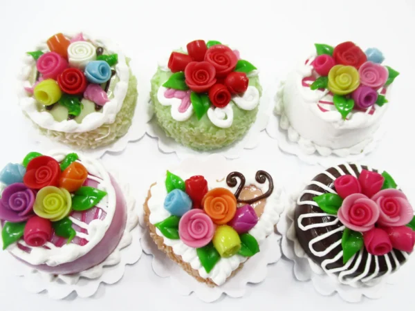 Dollhouse Miniature Food Lot 2 cm 6 Mixed Color Rose Flower Cake Supply 16516 - Image 2