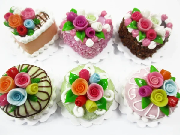 Dollhouse Miniature Food Set 2 cm 6 Mixed Color Rose Flower Cake Supply 16518 - Image 2