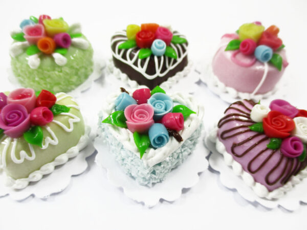 Dollhouse Miniature Food Lot 2 cm 6 Mixed Color Rose Flower Cake Supply 16521
