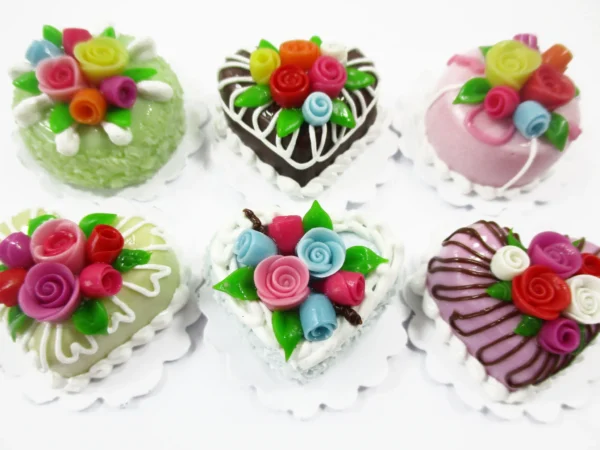 Dollhouse Miniature Food Lot 2 cm 6 Mixed Color Rose Flower Cake Supply 16521 - Image 2