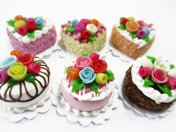 Dollhouse Miniature Food Set 2 cm 6 Mixed Color Rose Flower Cake Supply 16522