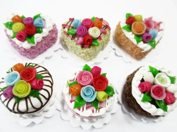 Dollhouse Miniature Food Set 2 cm 6 Mixed Color Rose Flower Cake Supply 16522 - Image 2