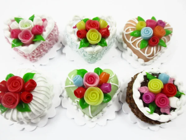 Dollhouse Miniature Food Set 2 cm 6 Mixed Color Rose Flower Cake Bakery 16526 - Image 2