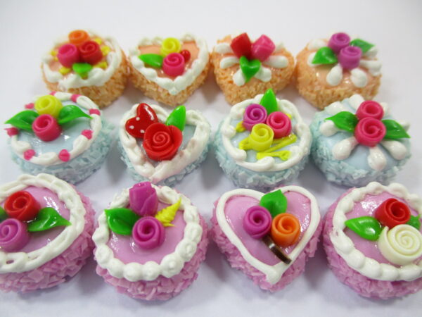 Dollhouse Miniatures Food Cakes 12 Assorted Rose Flower Cake 1.5 cm Supply 16574