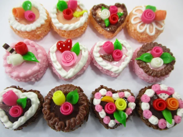 Dollhouse Miniatures Food Cakes 12 Mixed Color Rose Flower Cake 1.5 cm 16575 - Image 2