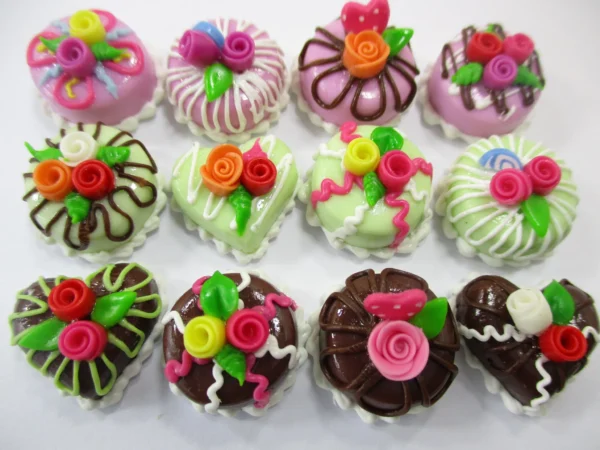 Dollhouse Miniature Food Cake 12 Mix Color Rose Flower Cake 1.5 cm Dessert 16578 - Image 2