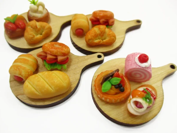 Dollhouse Miniature Food Bakery Bread Cake Cupcake Dessert On Wooden Board 16646 - Image 2
