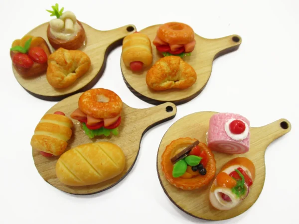 Dollhouse Miniature Food Bakery Bread Cake Cupcake Dessert On Wooden Board 16646 - Image 3