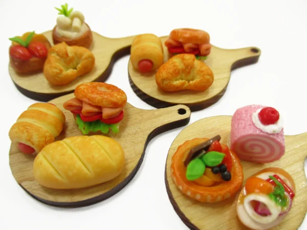 Dollhouse Miniature Food Bakery Bread Cake Cupcake Dessert On Wooden Board 16646 - Image 4