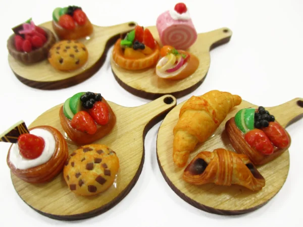 Dollhouse Miniature Food Bakery Bread Cake Cupcake Dessert On Wooden Board 16648 - Image 2