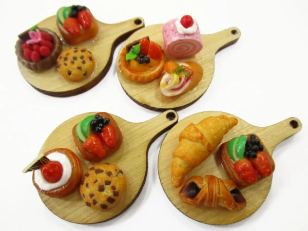 Dollhouse Miniature Food Bakery Bread Cake Cupcake Dessert On Wooden Board 16648 - Image 3