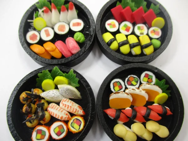 Dollhouse Miniature Food 4 Sushi Bento Japanese Lunch Wooden Box Supply 16739 - Image 2