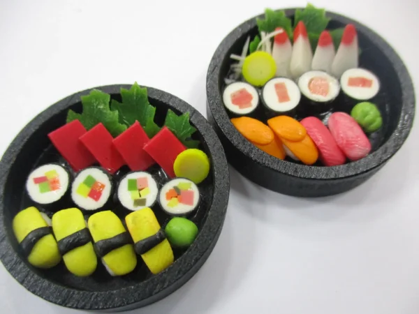 Dollhouse Miniature Food 4 Sushi Bento Japanese Lunch Wooden Box Supply 16739 - Image 3