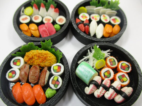 Dollhouse Miniature Food 4 Sushi Bento Japanese Lunch Wooden Tiny Set 16746
