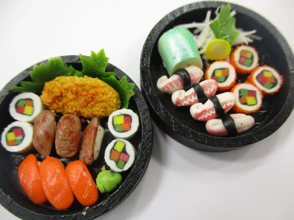 Dollhouse Miniature Food 4 Sushi Bento Japanese Lunch Wooden Tiny Set 16746 - Image 3
