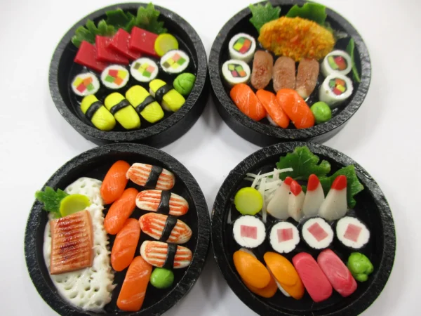 Dollhouse Miniature Food 4 Sushi Bento Japanese Lunch Wooden Box Supply 16753 - Image 2