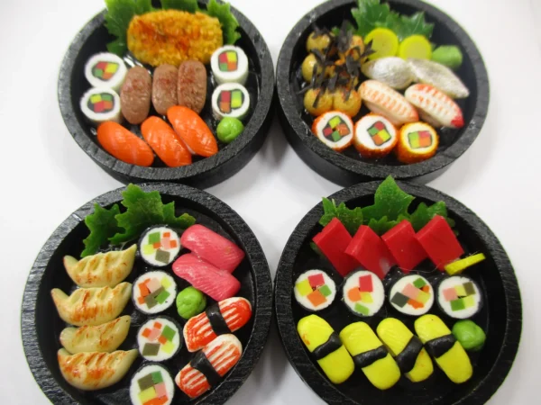 Dollhouse Miniature Food 4 Sushi Bento Japanese Lunch Wooden Box Supply 16756 - Image 2