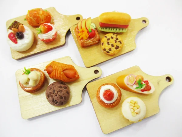 Dollhouse Miniature Food Bakery Bread Cake Cupcake Dessert On Wooden Board 16834 - Image 2