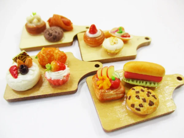 Dollhouse Miniature Food Bakery Bread Cake Cupcake Dessert On Wooden Board 16834 - Image 3