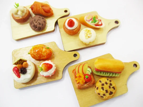 Dollhouse Miniature Food Bakery Bread Cake Cupcake Dessert On Wooden Board 16834 - Image 4