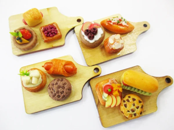 Dollhouse Miniature Food Bakery Bread Cake Cupcake Dessert On Wooden Board 16835 - Image 2