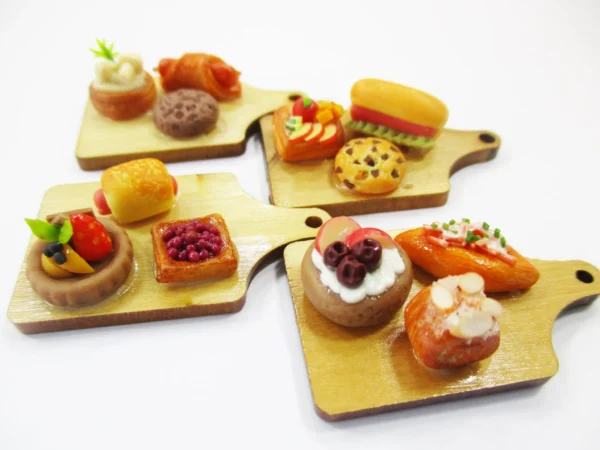 Dollhouse Miniature Food Bakery Bread Cake Cupcake Dessert On Wooden Board 16835 - Image 3