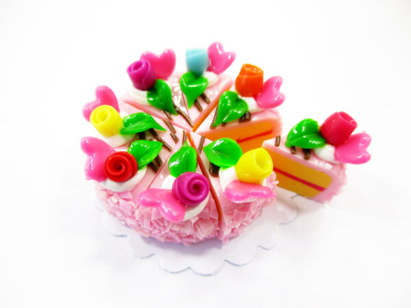 1:12 Miniature Rose Strawberry 8 Cut Slice Cake Dollhouse Mini Cake Charms 16871