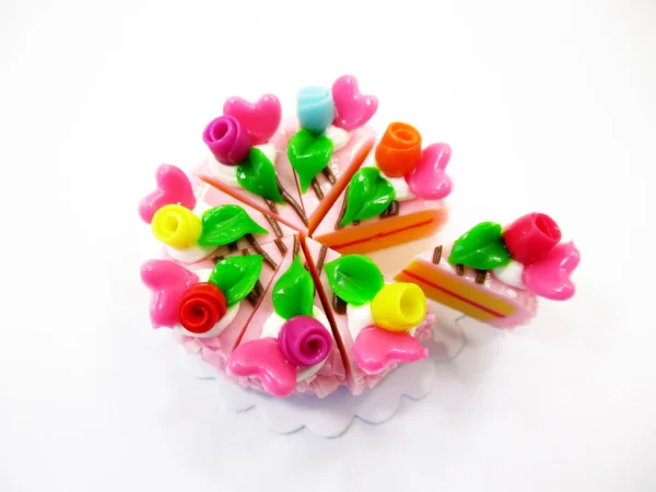 1:12 Miniature Rose Strawberry 8 Cut Slice Cake Dollhouse Mini Cake Charms 16871 - Image 2