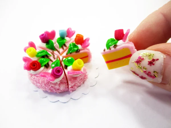 1:12 Miniature Rose Strawberry 8 Cut Slice Cake Dollhouse Mini Cake Charms 16871 - Image 3