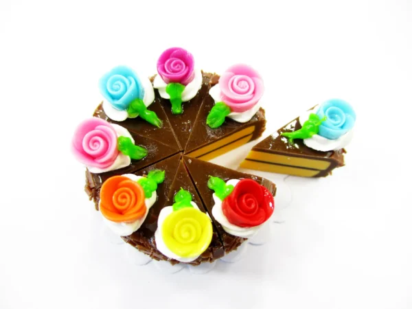 Dollhouse Chocolate Slice Cake Miniature Cake 8 Cuts Rose Flower Tiny Cake 16876 - Image 2