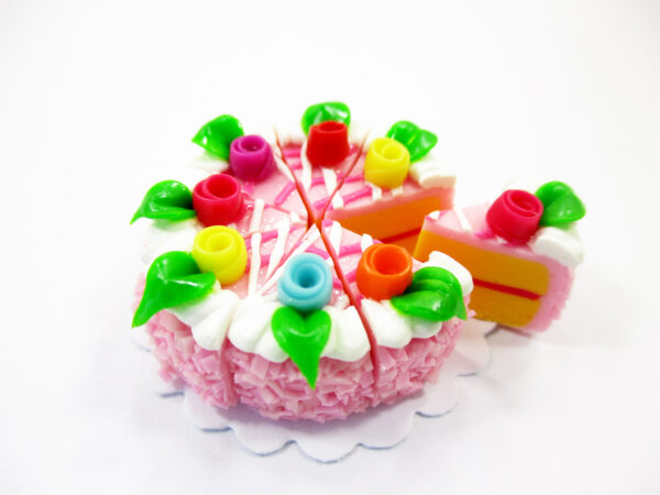 Miniature Strawberry 8 Cuts Cake Dollhouse Slice Cake Dessert Clay Cake 16883