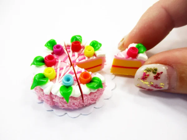Miniature Strawberry 8 Cuts Cake Dollhouse Slice Cake Dessert Clay Cake 16883 - Image 3