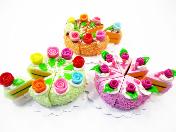 Flower Rose Slice Cake 24 Cut Clay Miniature 1:12 Dollhouse Dessert Charms 16885