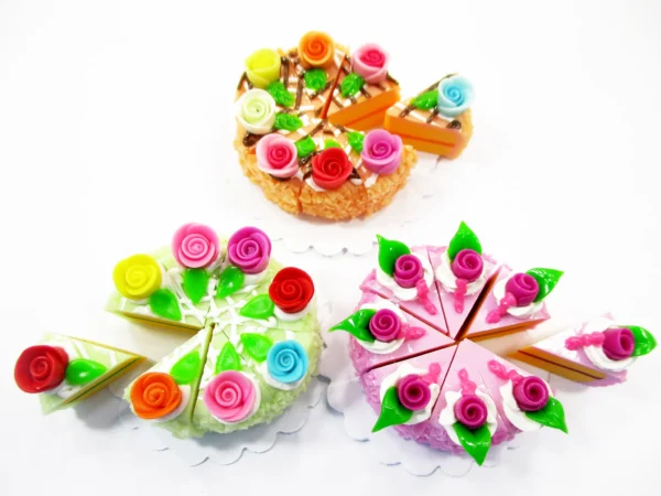 Flower Rose Slice Cake 24 Cut Clay Miniature 1:12 Dollhouse Dessert Charms 16885 - Image 2