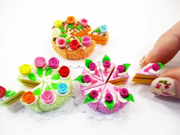 Flower Rose Slice Cake 24 Cut Clay Miniature 1:12 Dollhouse Dessert Charms 16885 - Image 3