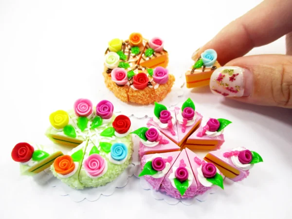 Flower Rose Slice Cake 24 Cut Clay Miniature 1:12 Dollhouse Dessert Charms 16885 - Image 4