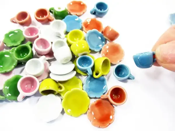 Dollhouse Miniature Mixed Color Ceramic Cup Saucer Scallop Plate #S - Image 4
