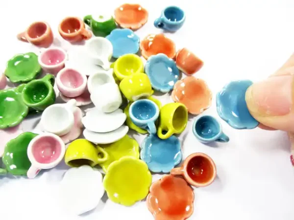 Dollhouse Miniature Mixed Color Ceramic Cup Saucer Scallop Plate #S - Image 5