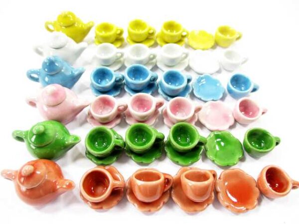 24/54 Coffee Cup Teapot Saucer Scallop Plate Dollhouse Miniature Ceramic #S 2336