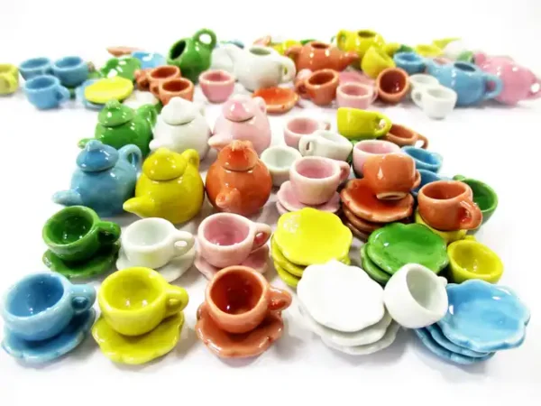24/54 Coffee Cup Teapot Saucer Scallop Plate Dollhouse Miniature Ceramic #S 2336 - Image 2