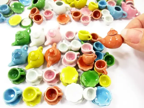 24/54 Coffee Cup Teapot Saucer Scallop Plate Dollhouse Miniature Ceramic #S 2336 - Image 3