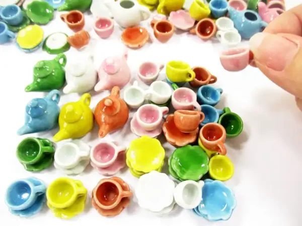 24/54 Coffee Cup Teapot Saucer Scallop Plate Dollhouse Miniature Ceramic #S 2336 - Image 4