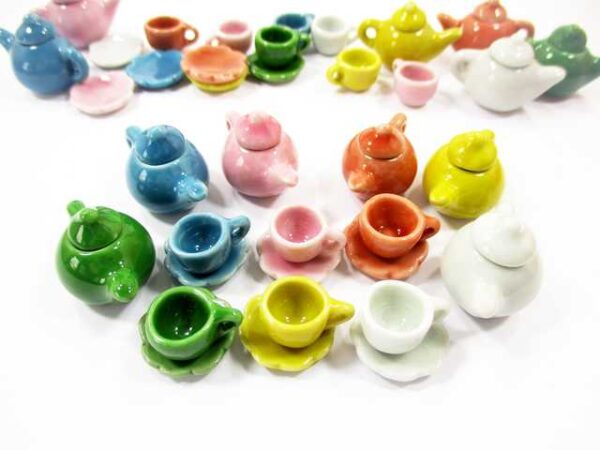 6/18 Coffee Cup Teapot Scallop Saucer Plate Dollhouse Miniature Ceramic #S 2337