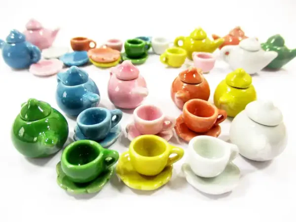 6/18 Coffee Cup Teapot Scallop Saucer Plate Dollhouse Miniature Ceramic #S 2337 - Image 2