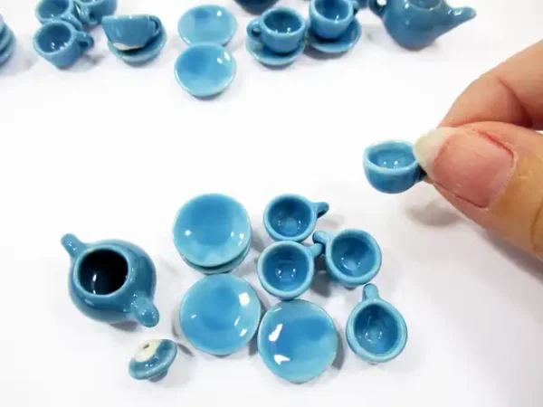 4/9 Blue Teapot Tea Cup Saucer Round Plate Doll house Miniature Ceramic #S 4046 - Image 4
