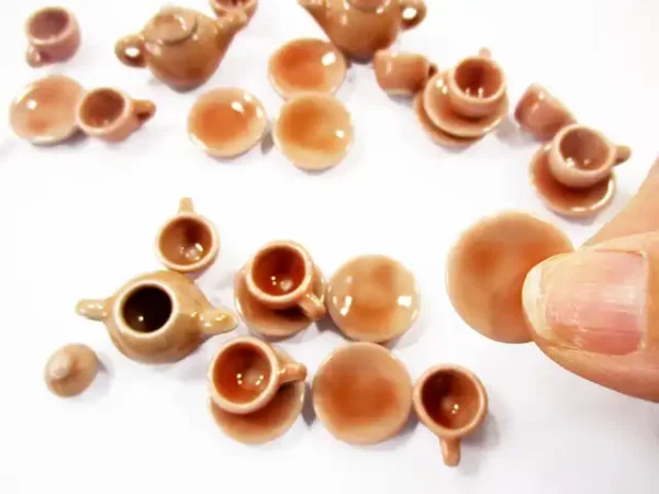 4/9 Salmon Teapot Tea Cup Saucer Round Plate Dollhouse Miniature Ceramic #S 4048 - Image 4