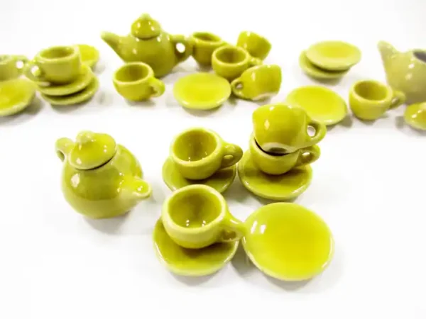 4/9 Yellow Teapot Tea Cup Saucer Round Plate Dollhouse Miniature Ceramic #S 4049 - Image 2