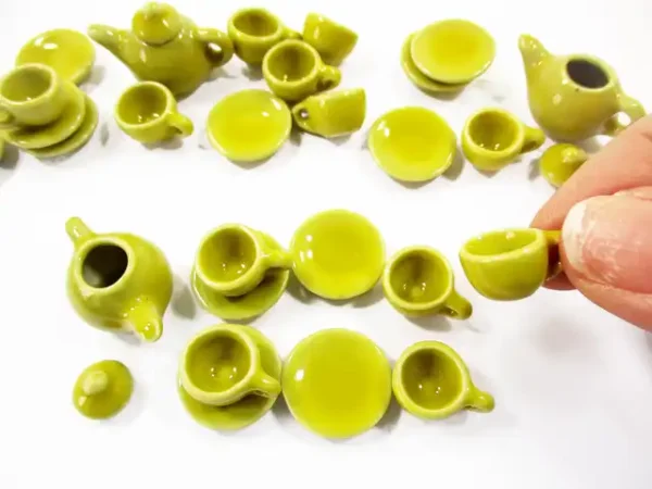 4/9 Yellow Teapot Tea Cup Saucer Round Plate Dollhouse Miniature Ceramic #S 4049 - Image 3